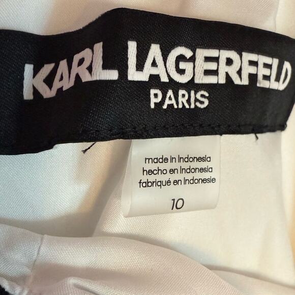 KARL LAGERFELD PARIS Women's V-Neck Sleeveless Dress White Black Sz 10 - Picture 4 of 6